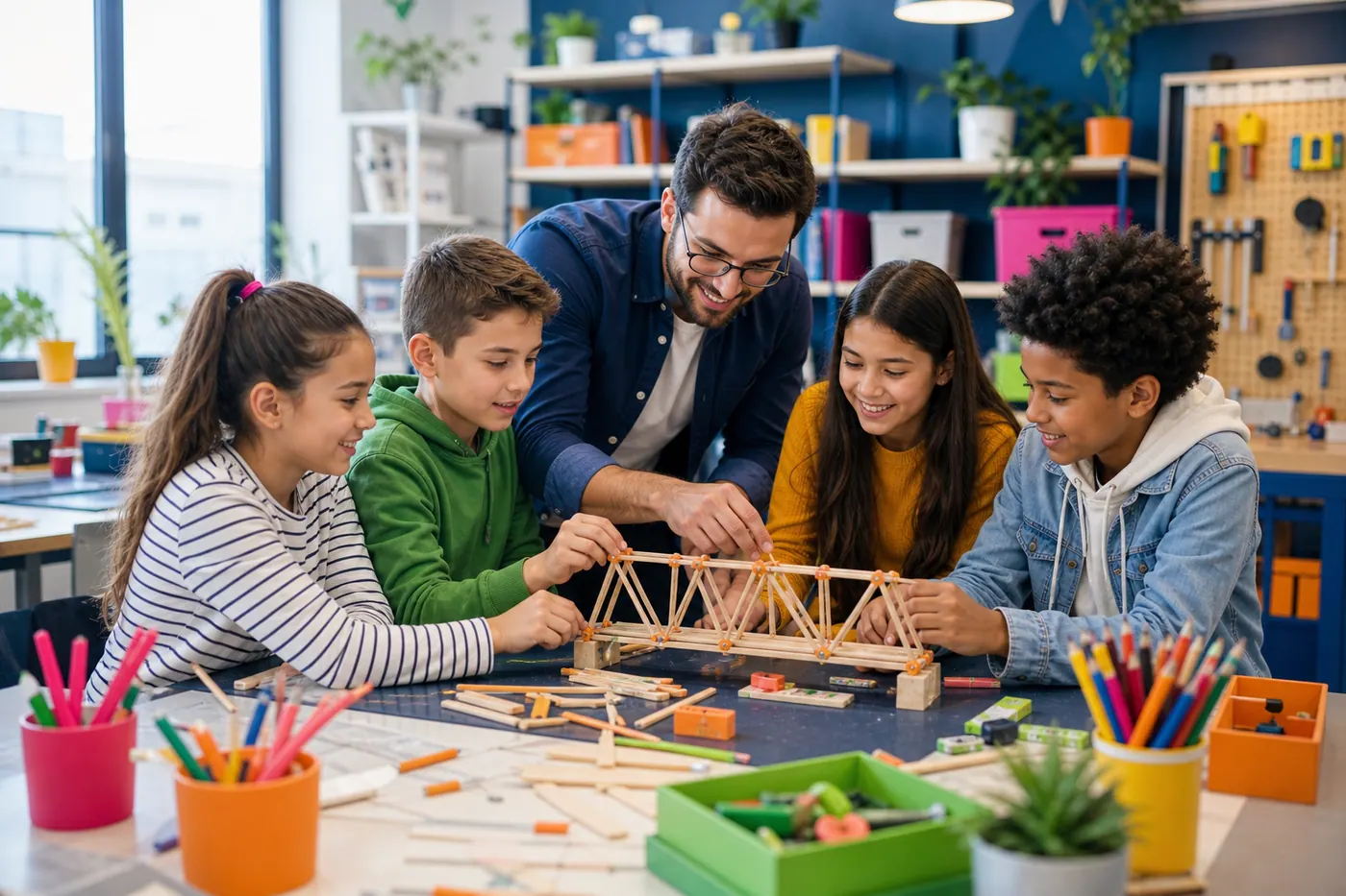 Students building a project during a STEM activity